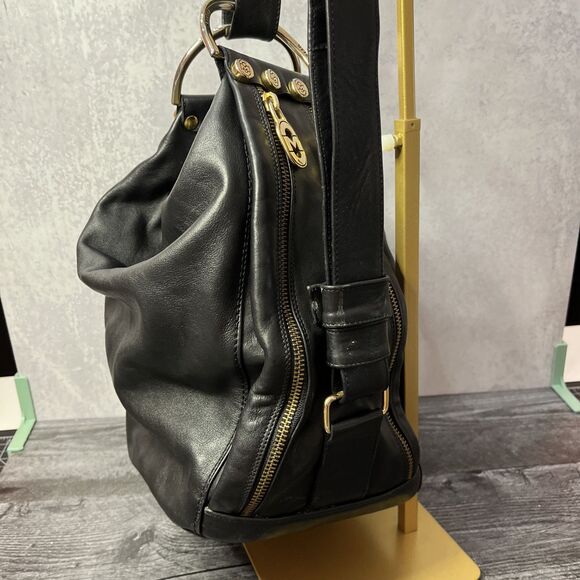 MARINO ORLANDI BLACK embossed, Italian Leather Shoulder Bag- Handbag- Sling - Picture 5 of 12